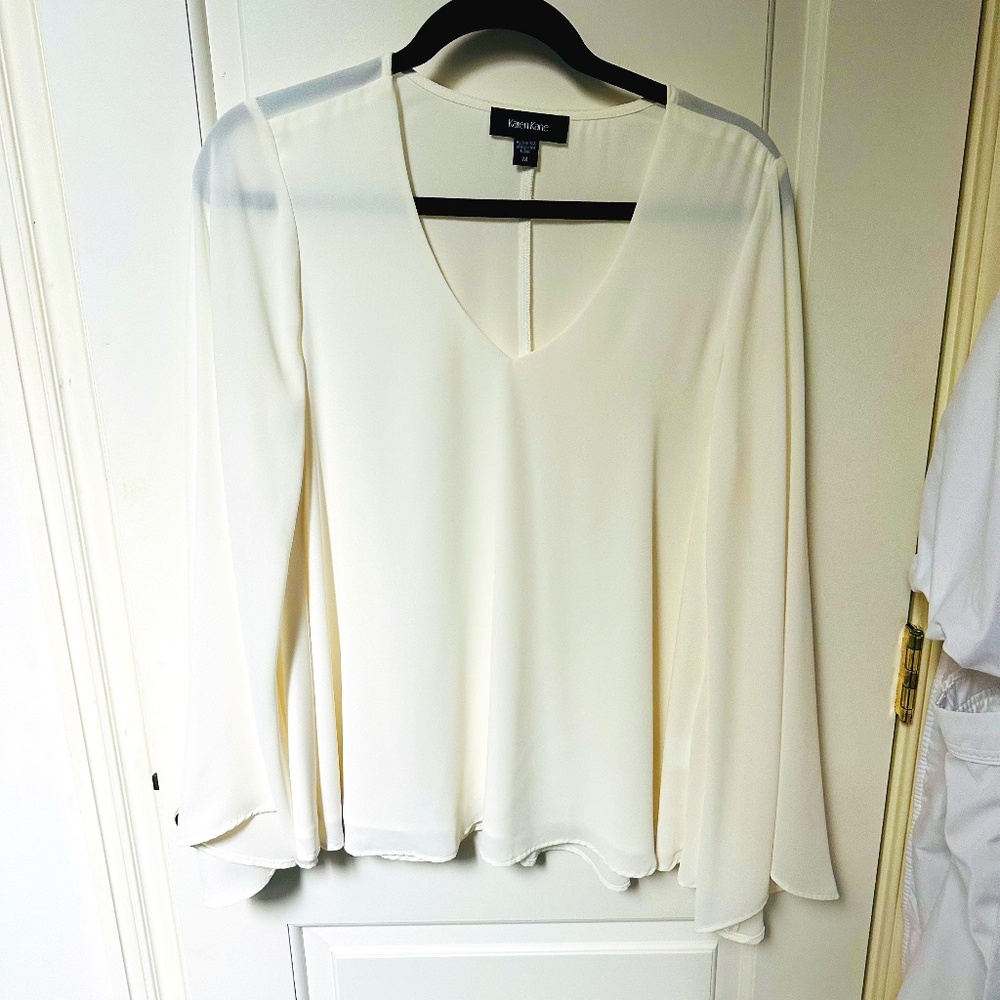 Never worn- Karen Kane sheer blouse- Warm white, Medium
